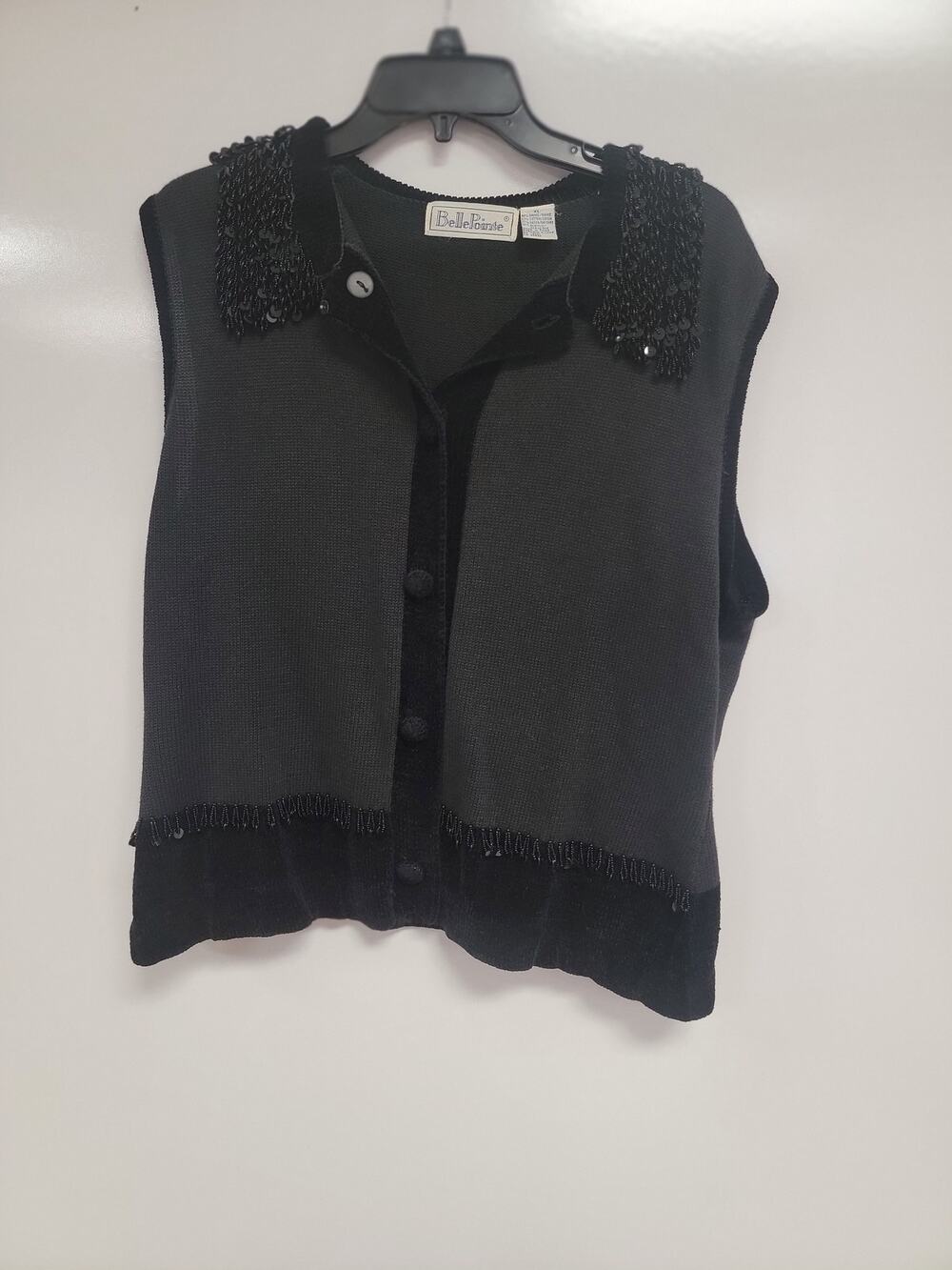 Belle Pointe Womens Black Sweater Vest with Sequins XL 0047